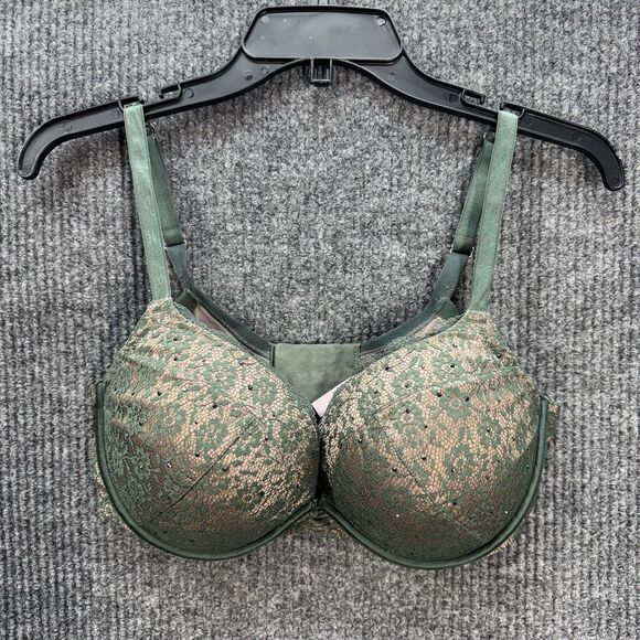 Victorias Secret Size 38D Dream Angels Push Up Bra Green Lace Jewel Embellished - Picture 1 of 7